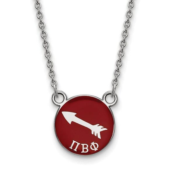 Sterling Silver Pi Beta Phi Small Wine Enamel Arrow Disc Necklace - Picture 1 of 5